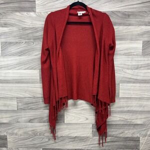 Coldwater Creek Cardigan Sweater Women's Small Red Long Sleeve Open Front Fringe